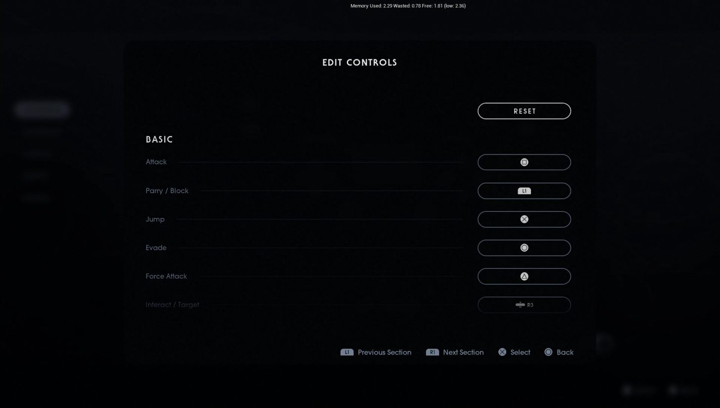 A screenshot of the basic controls for Star Wars Jedi: Fallen Order.