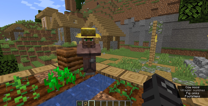 A Minecraft farmer standing on crops. 