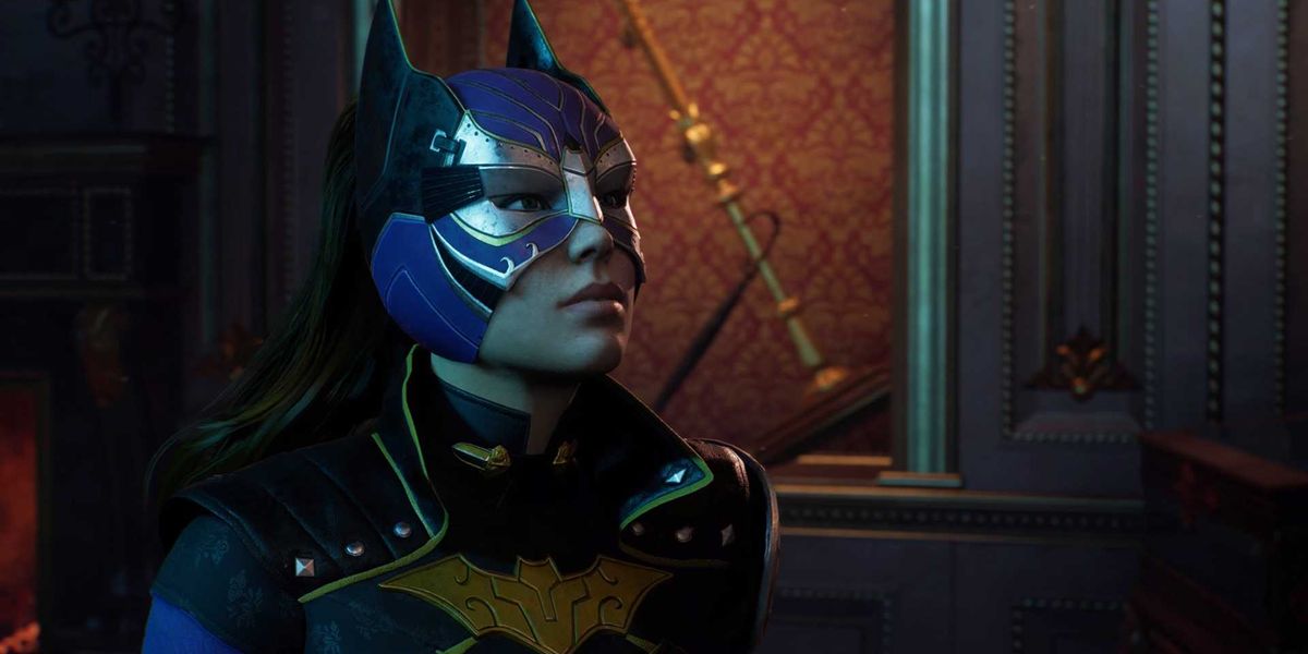 Batgirl walking through a richly furnished room in Gotham Knights