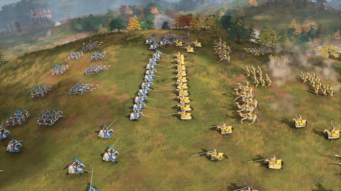 Age of Empires 4 has elevated terrains and 3D graphics, shown in an image of two civilisations going to war.