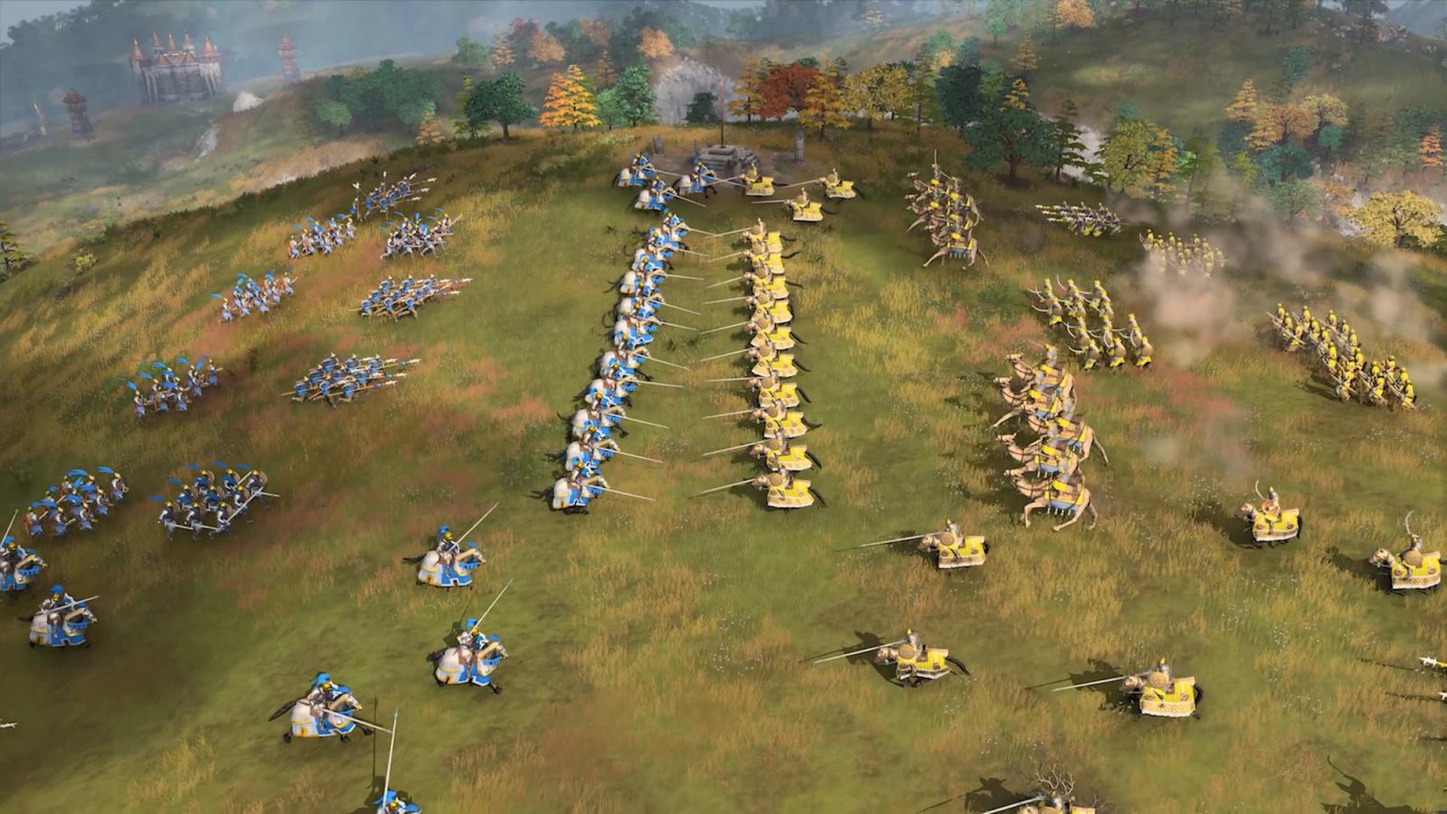 An attack in Age of Empires 4 between two civilisations.