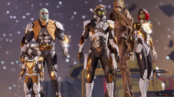Guardians of the Galaxy all Guardians in their Golden Guardians Outfits