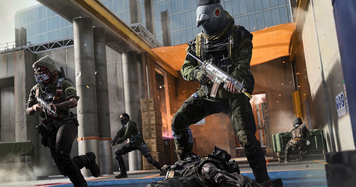 Modern Warfare 3 player dressed as pidgeon holding gun with teammates in background