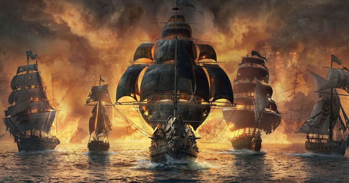 Image of pirate ships in a fiery sea in Skull & Bones.