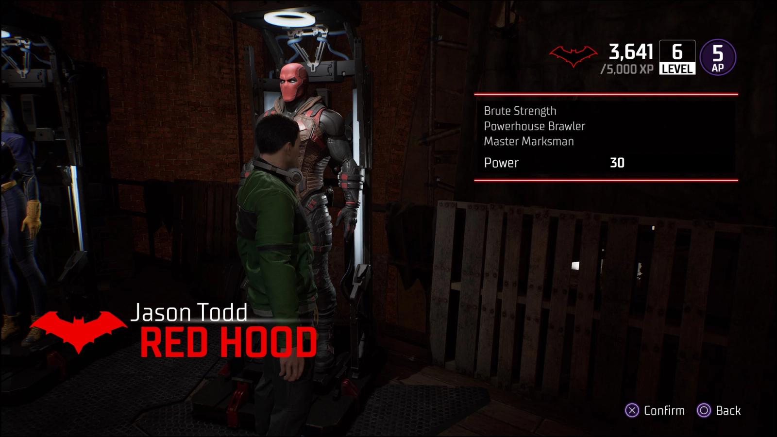Red Hood costume on a rack in Gotham Knights