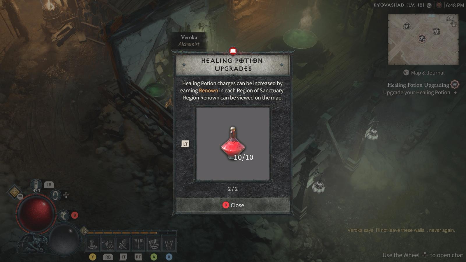 A screenshot of the health potion upgrades in Diablo 4. 