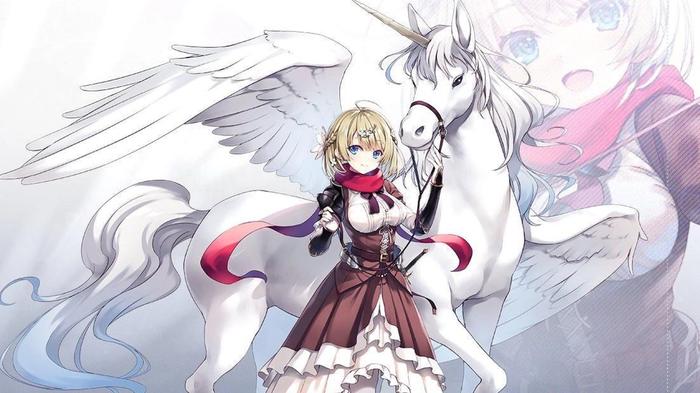 Revived Witch character, Caledonia, posing with a pegasus