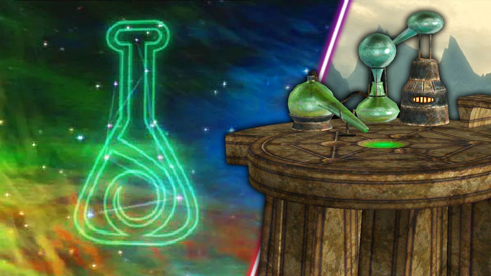 An alchemy lab in Skyrim.