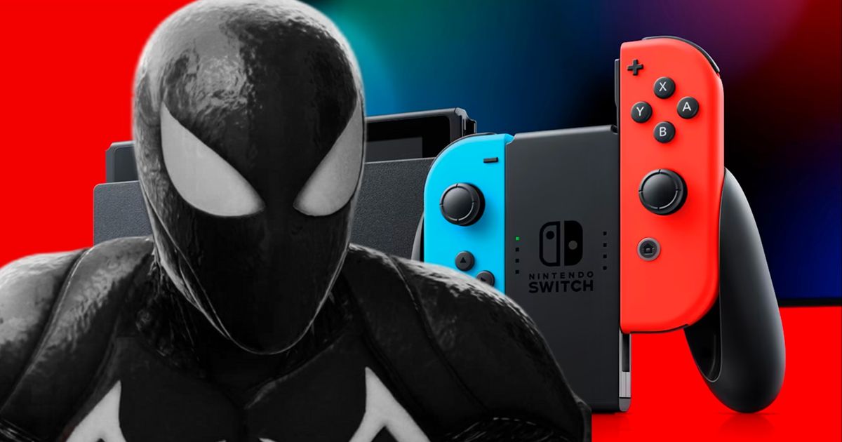 Spider-Man looking at a Nintendo Switch