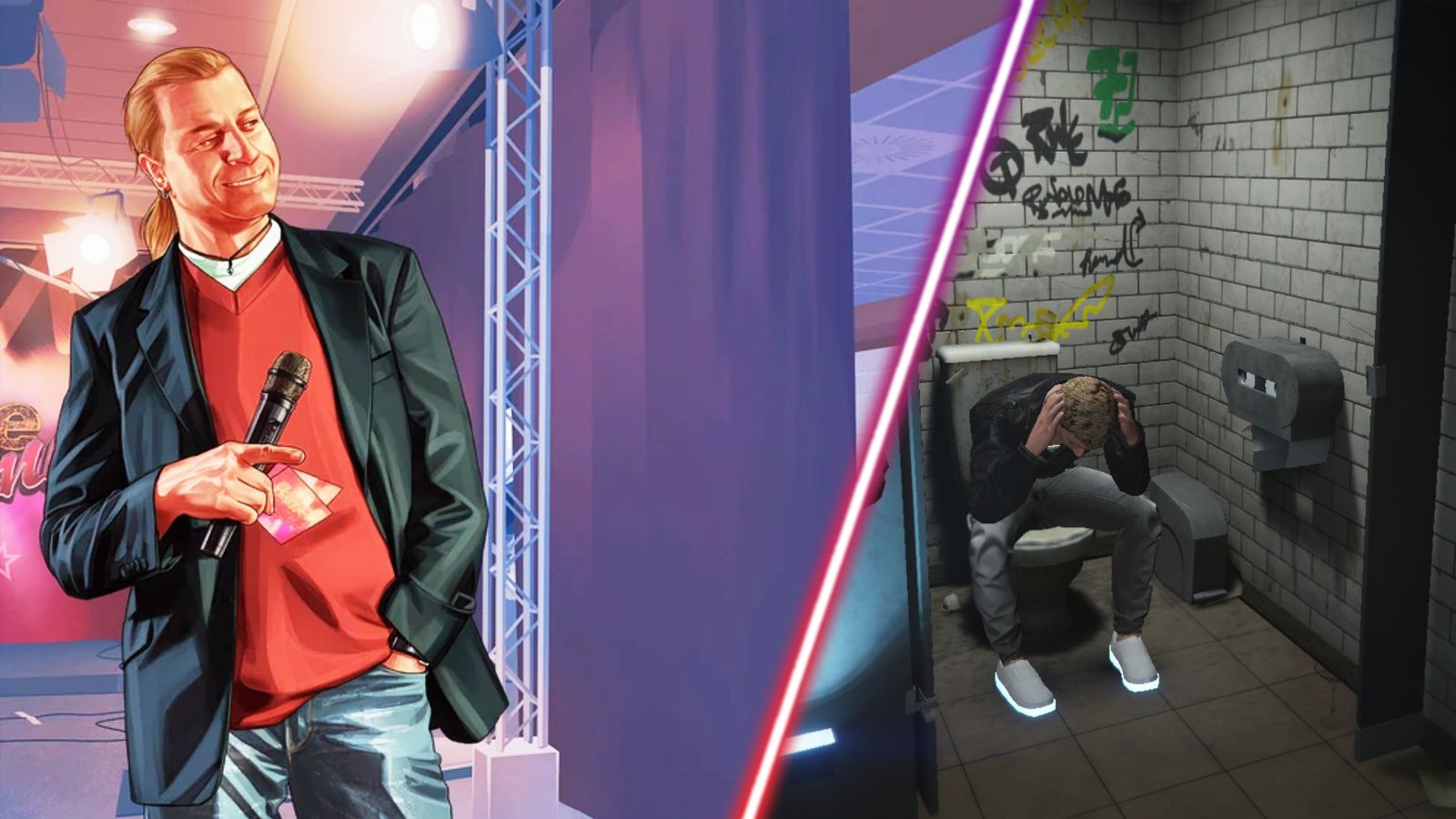 GTA Online's Lazlow chilling in a nightclub.