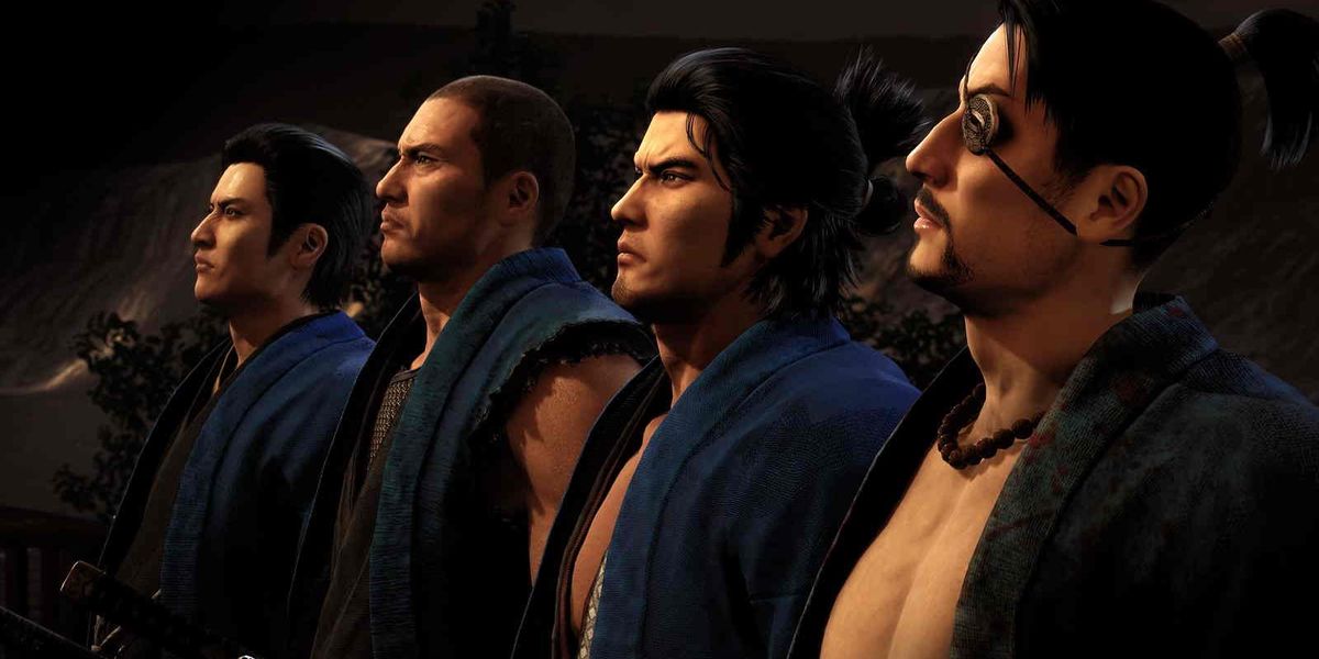 Four characters line up in Like a Dragon: Ishin