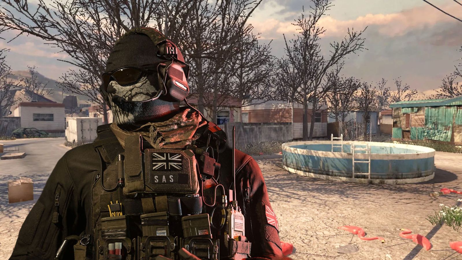 Modern Warfare 3 Ghost with Trailer Park map in background