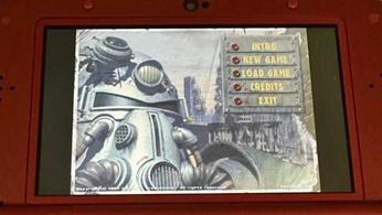 Fallout being played on a red Nintendo 3DS
