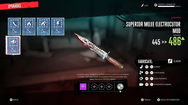 Screenshot showing Dead Island 2 knife and mods