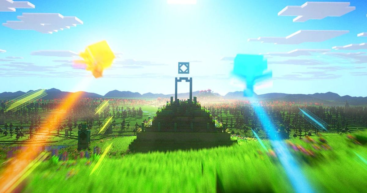 Two spirits facing off in a shot from the Minecraft Legends trailer.