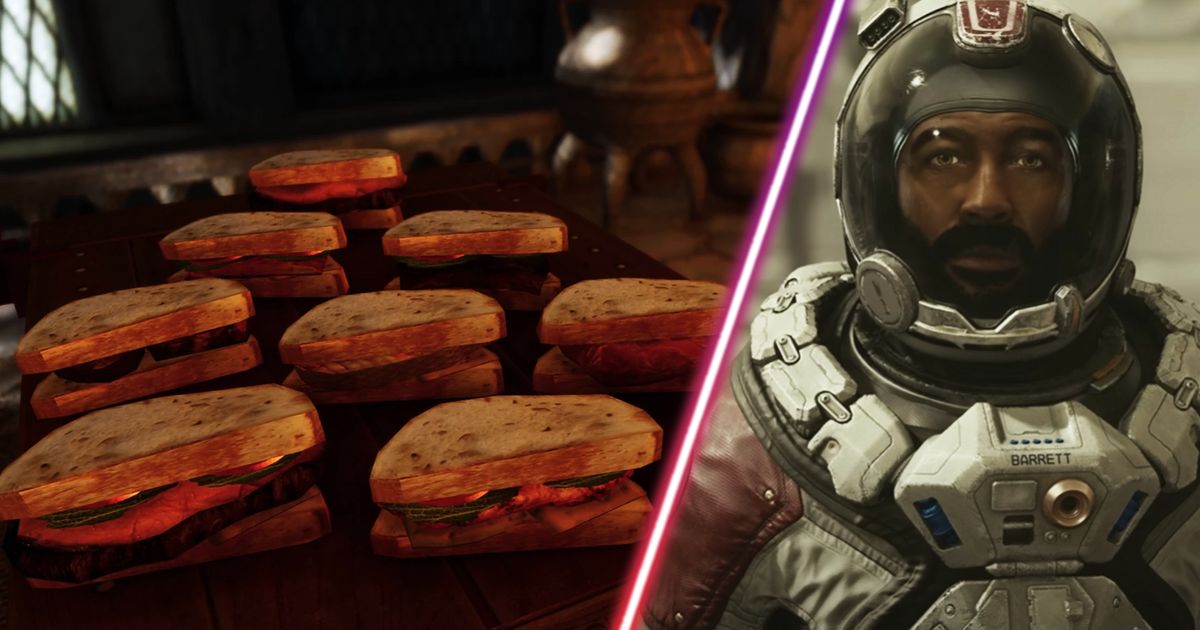 Some sandwiches in Skyrim and a character from Starfield.