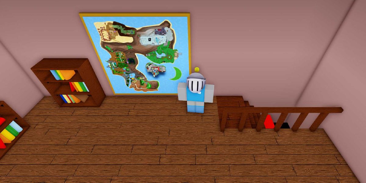 A player character standing by the Brick Bronze map in Roblox.