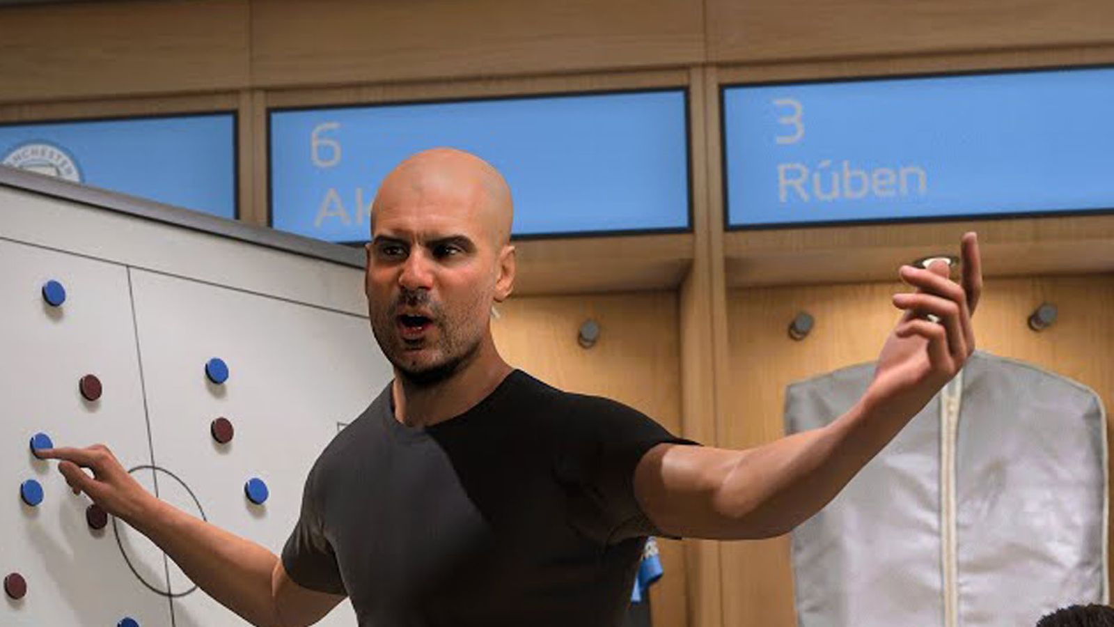 EA Sports FC 24 Pep Guardiola standing in front of whiteboard