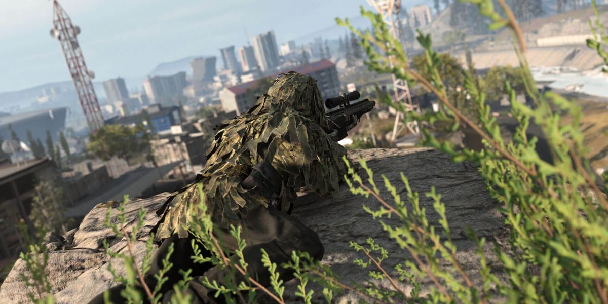 Image showing Modern Warfare player laying prone with sniper rifle