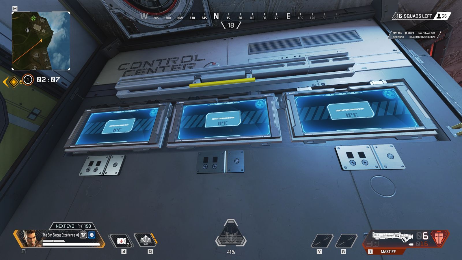 Three blue screens on a spaceship which say "contacting origin ship" on them.