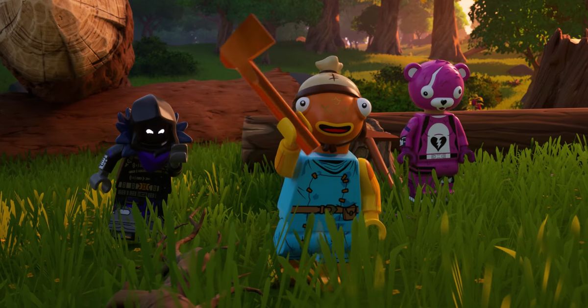 Lego Fortnite player holding axe with other players in background
