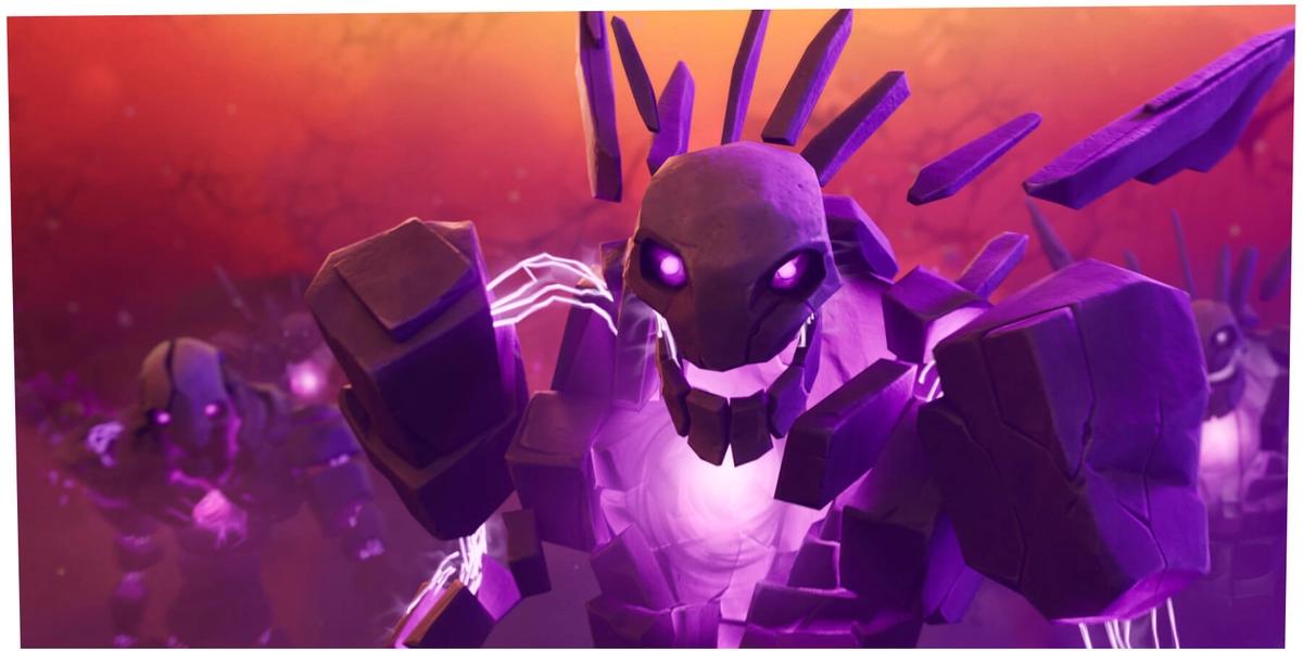 This image features a purple stone zombie from Fortnite Chapter 2 Season 8