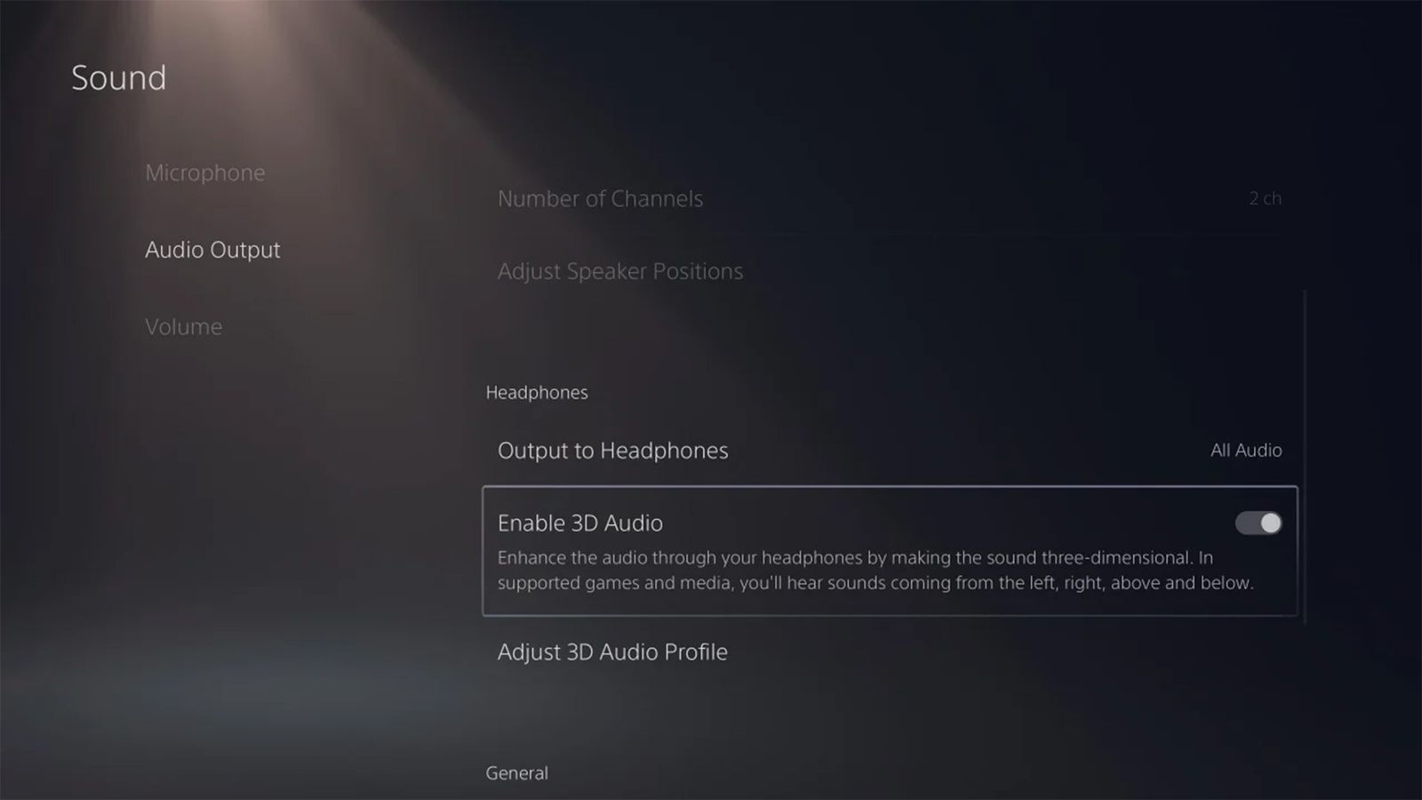A screenshot of the sound menu for the PS5.