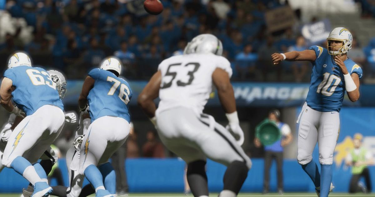Image of a quarterback passing the ball in Madden 23.