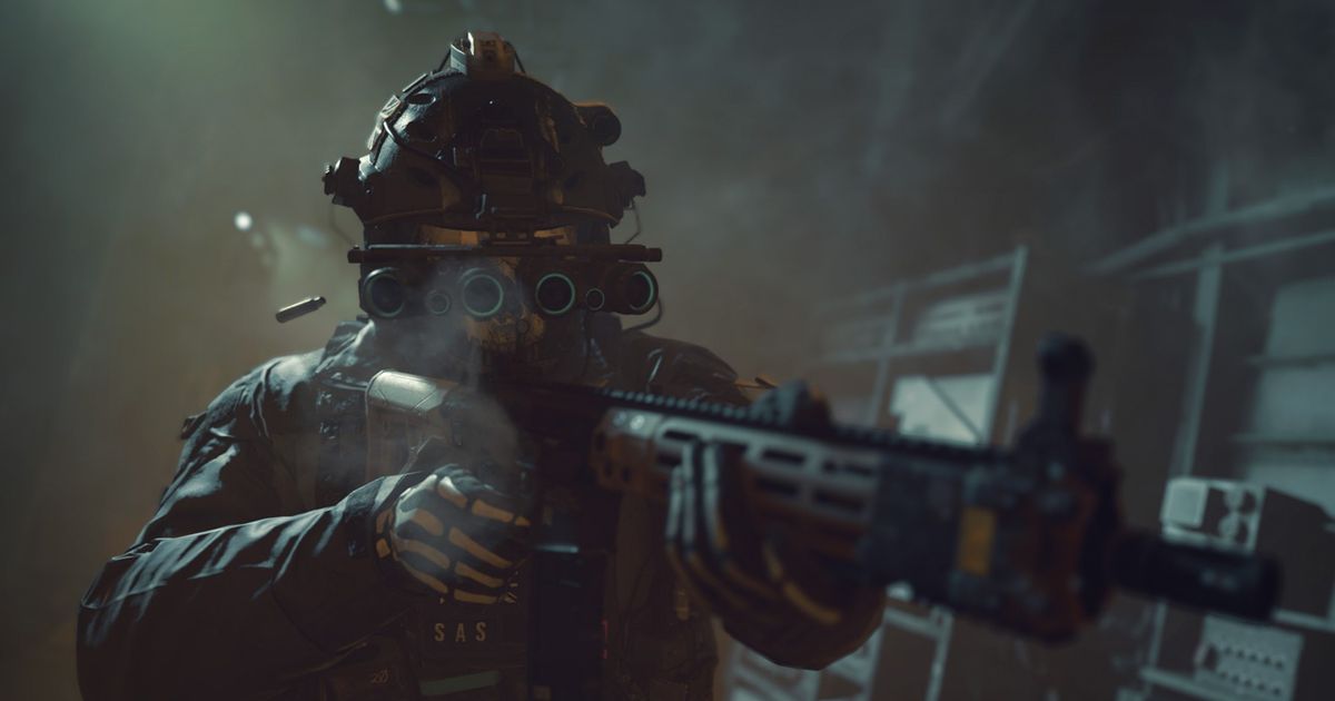 Warzone 2 player holding assault rifle wearing night vision goggles