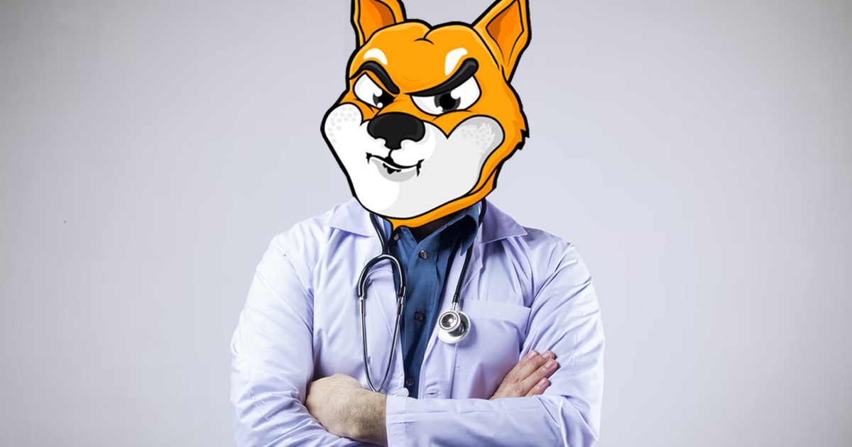 Shiba Inu Coin Dog on the body of a doctor, following Ask The Doctor's announcement that it plans to make a SHIB burner pedometer.