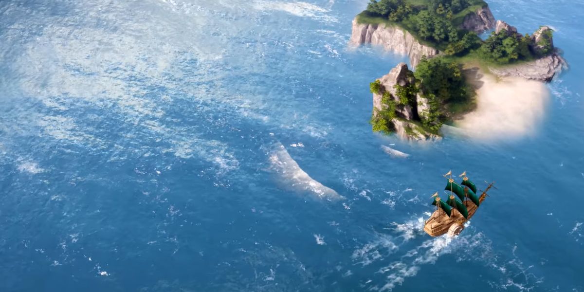 A ship approaches a small island in Lost Ark.