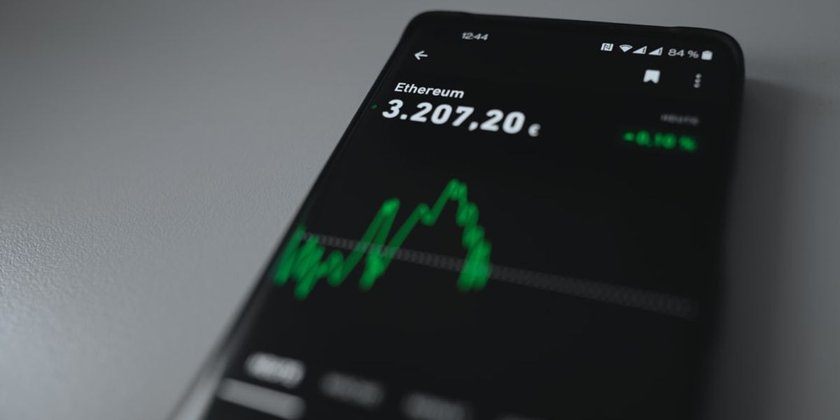 Ethereum price on a phone.