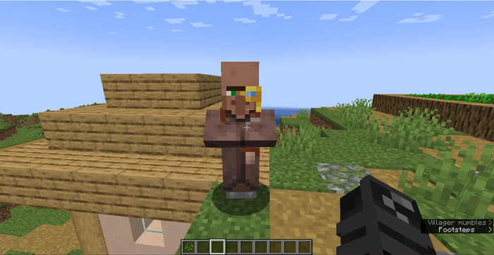 A Minecraft Cartographer standing on a house roof. 