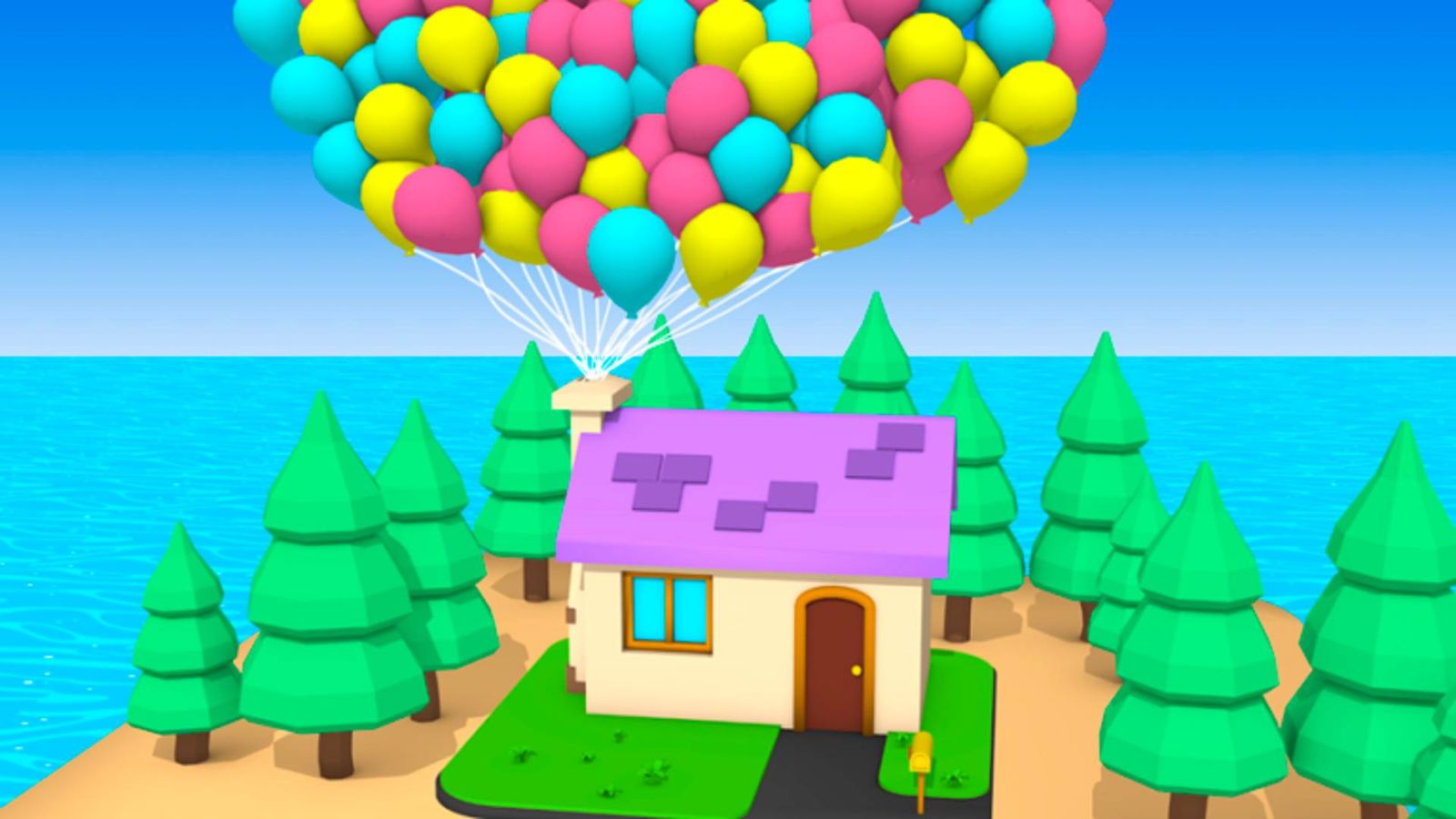 A floating house in Balloon Simulator on Roblox.