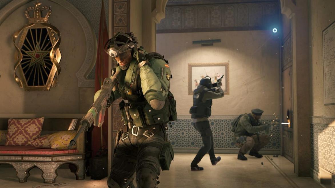 Multiple characters in Rainbow Six Siege.