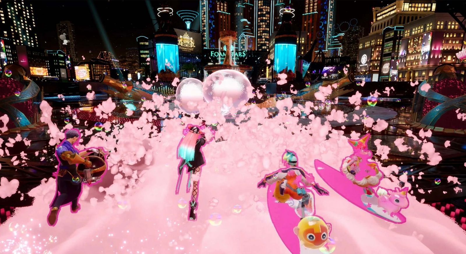 Foamstars characters - characters fighting in pink foam