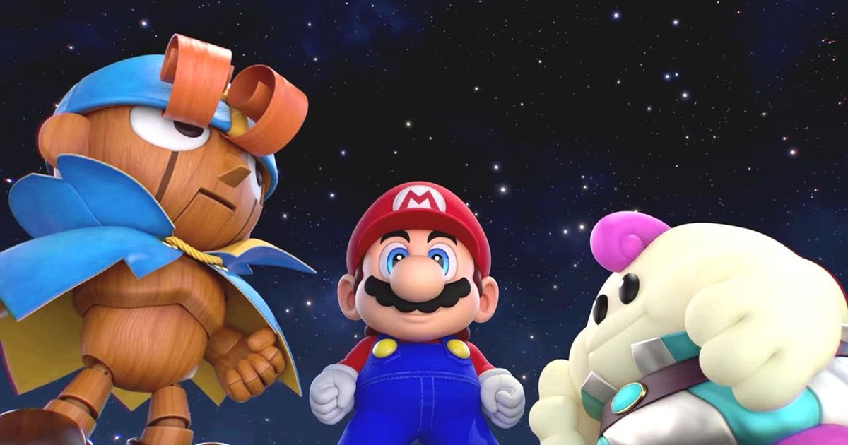 beat Claymorton in Super Mario RPG - Mario with friends under the sky
