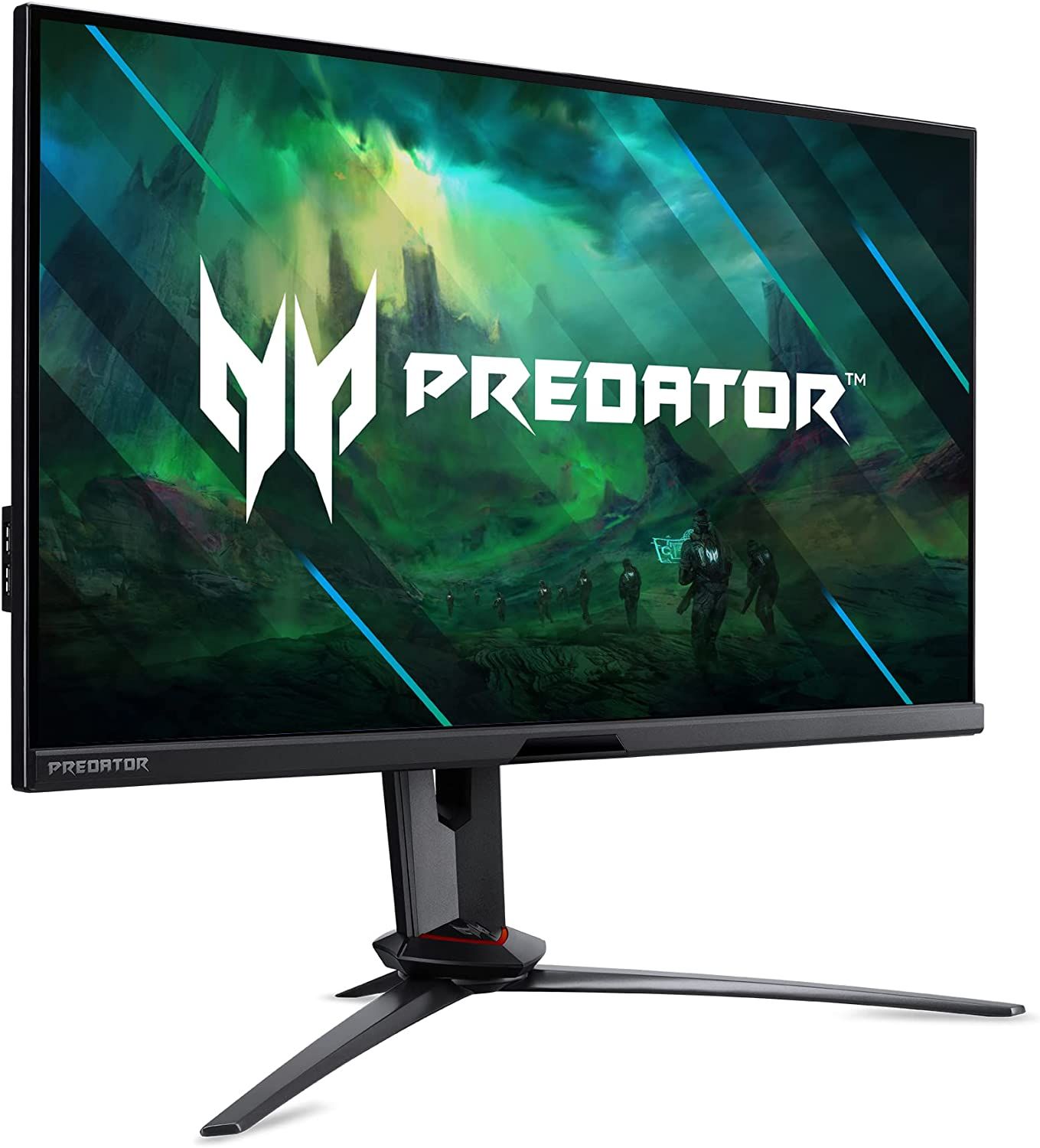 Black-framed flat Acer monitor with green visuals on display.