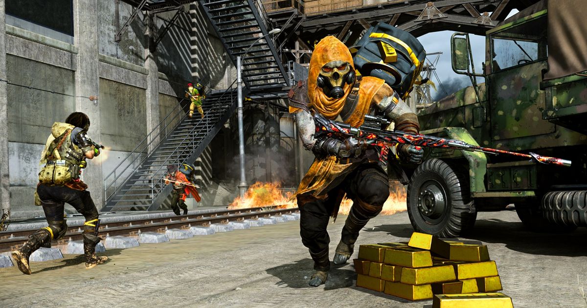 Image showing Warzone players fighting in front of gold bars