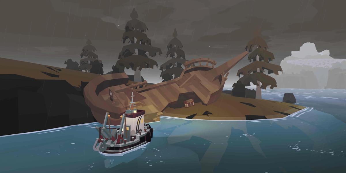 Dredge's ship approaching a wreck.