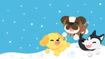 Three pets running in the snow in Adopt Me