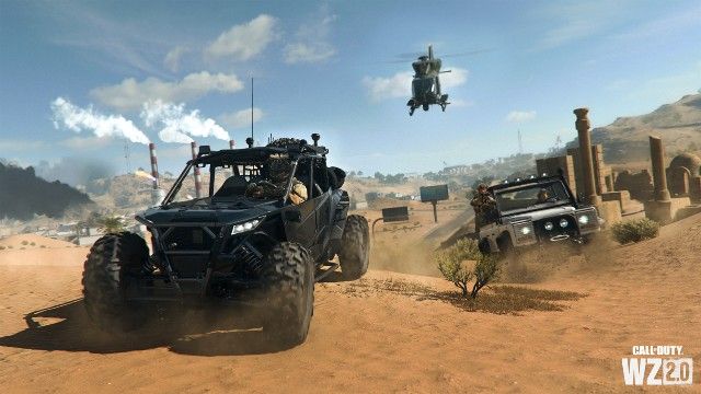 Warzone 2 vehicles moving across desert and sky