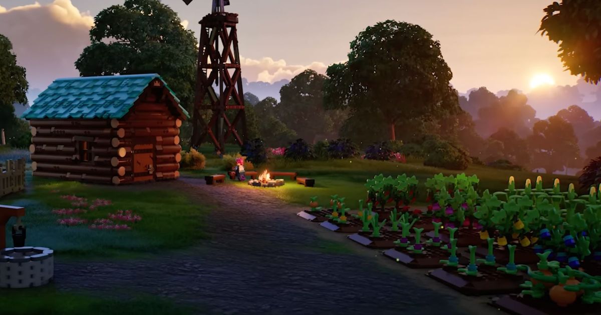 LEGO Fortnite: settlement with a field of various crops