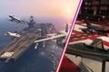 The aircraft carrier and some planes in GTA Online.