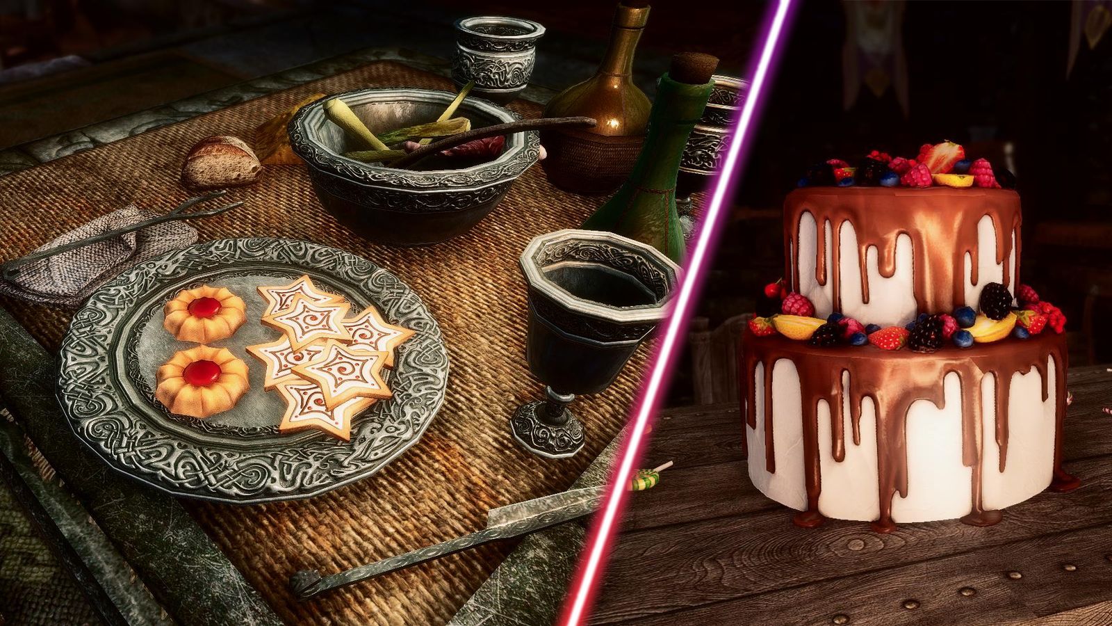 Some delicious cakes and sweets in Skyrim.