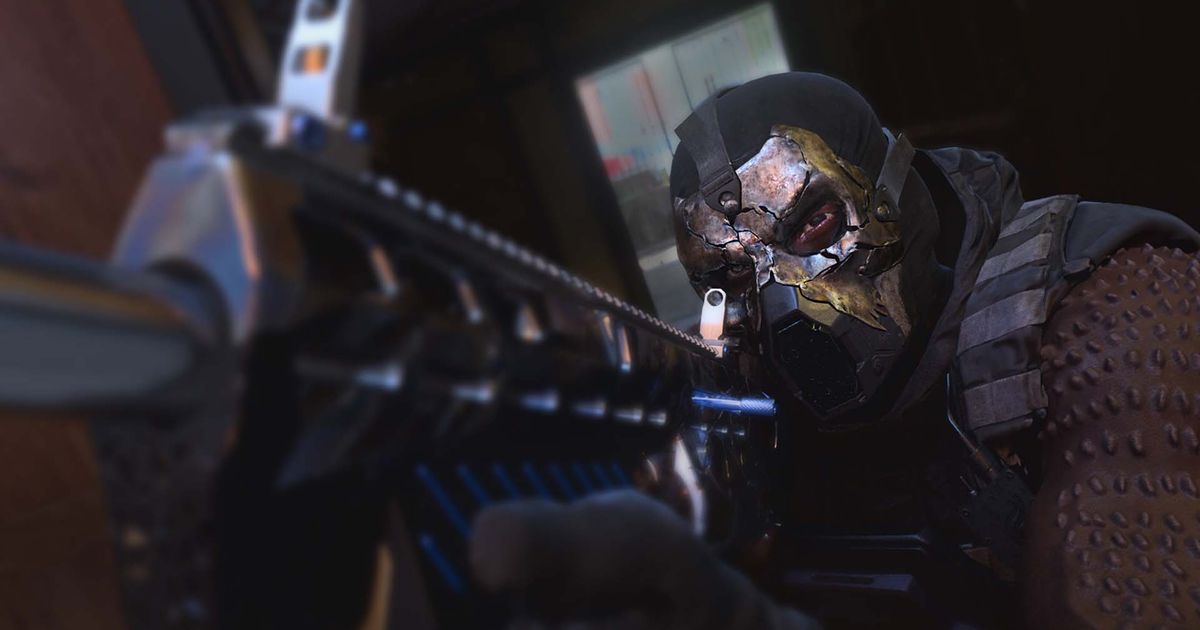 Warzone player aiming down sights of gun