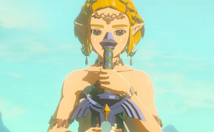 Zelda holding a sword in Zelda Tears of the Kingdom.