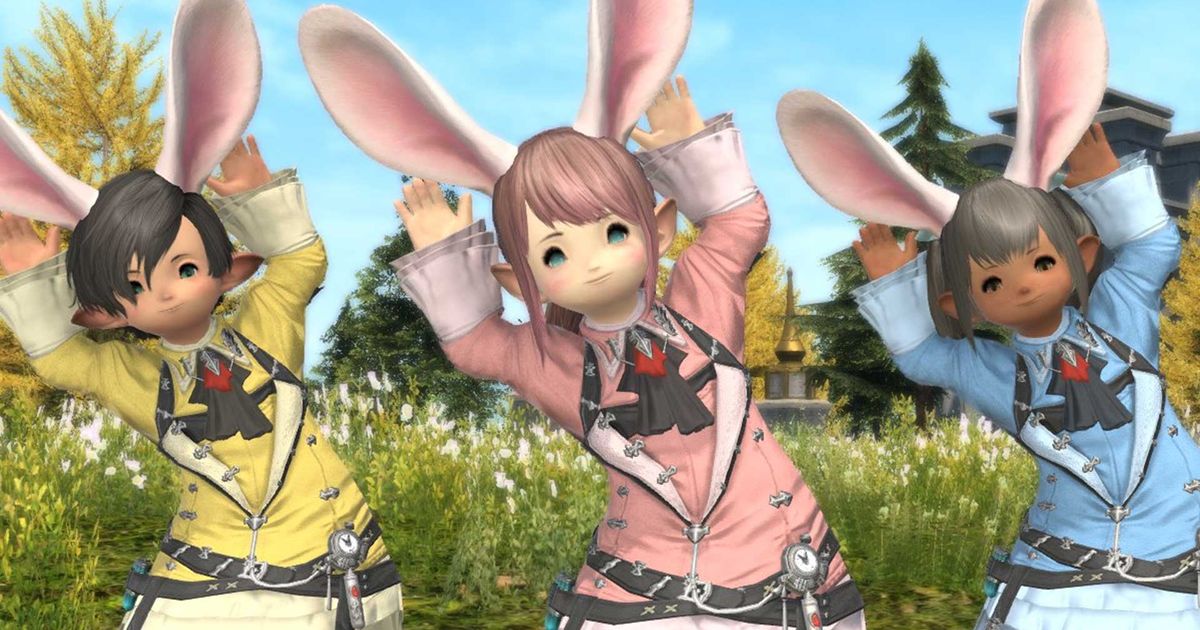 The Ear Wiggle emote used by three Lalafell in FFXIV.