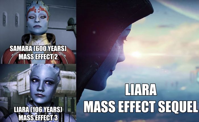 Three Asari from Mass Effect. Samara on top left, Liara young is bottom left, and older liara is on the right