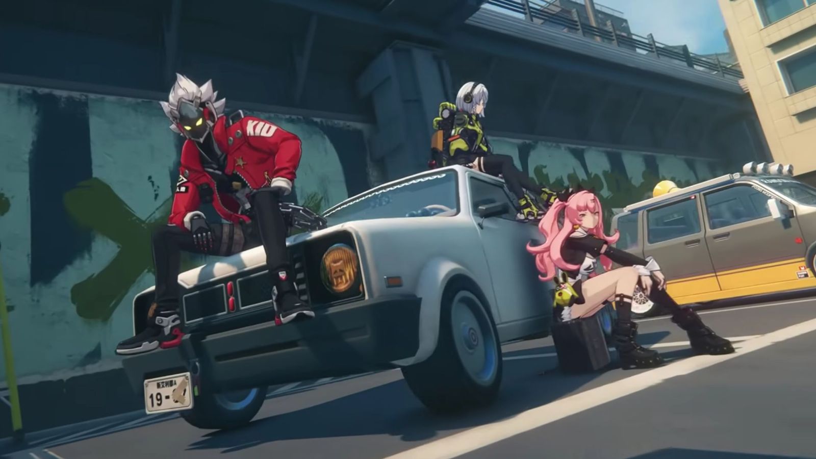 Zenless Zone Zero characters sitting on top of or near a truck